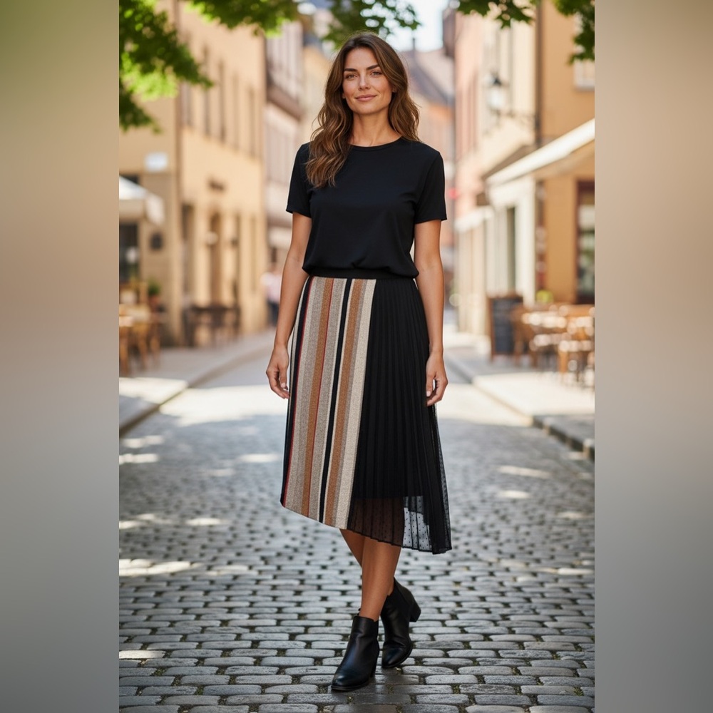 Anthropologie Eva Franco Black Asymmetrical Midi Skirt Size 4